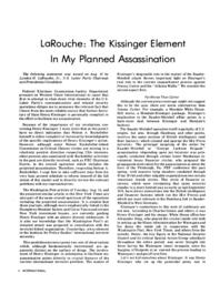 1977-08-23: LaRouche: The Kissinger Element in My Planned Assassination