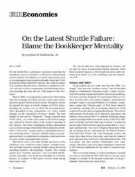 2003-02-14: On the Latest Shuttle Failure: Blame the Bookkeeper Mentality