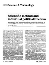 1986-11-28: Scientific Method and Individual Political Freedom