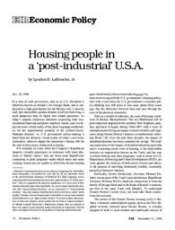 1996-12-13: Housing People in a ‘Post-Industrial’ U.S.A.